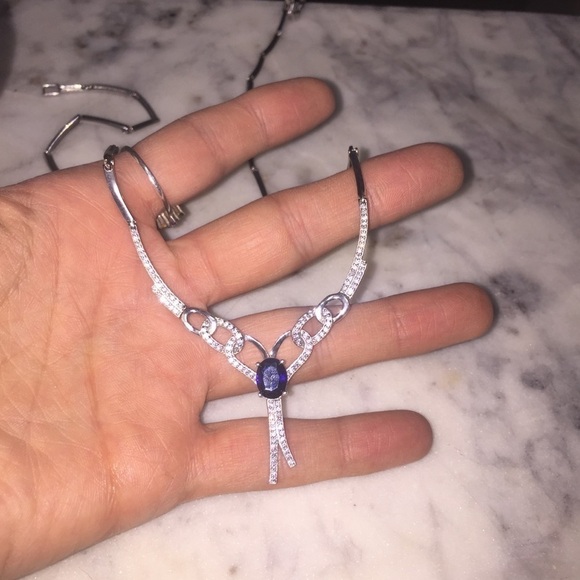 Vtg Sterling Silver Blue & White CZ Drop Fancy Chain Necklace 19” - Picture 5 of 9